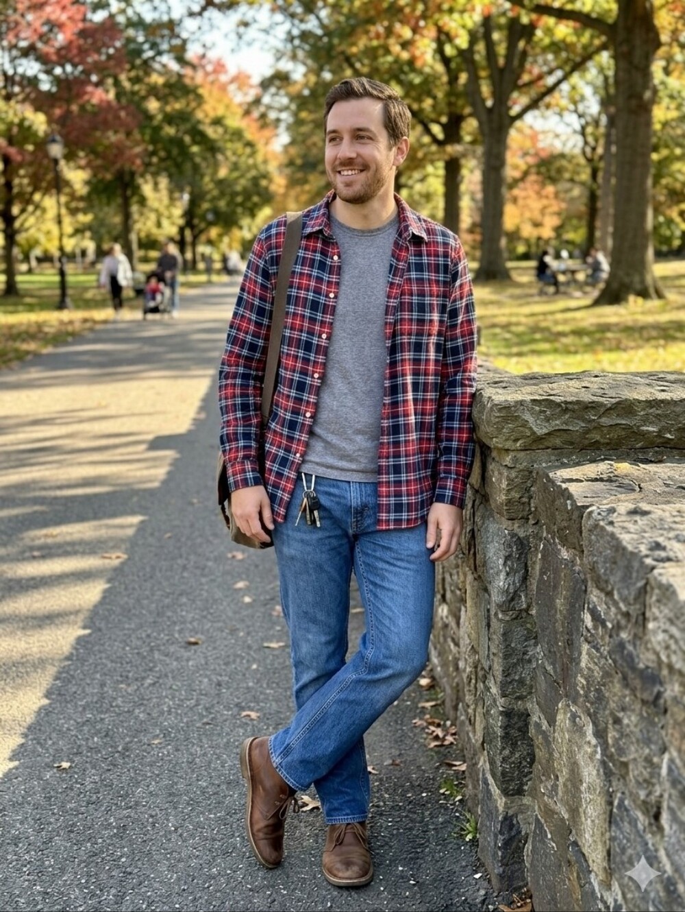 L.L. Bean Men's Red and Blue Plaid Shirt